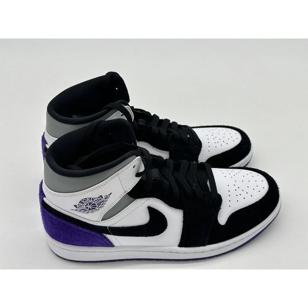 Size 8.5 - Jordan 1 Mid SE Black/Varsity Purple/White 852542-105 (imperfections)